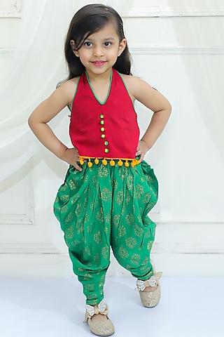 green-cotton-printed-dhoti-set-for-girls