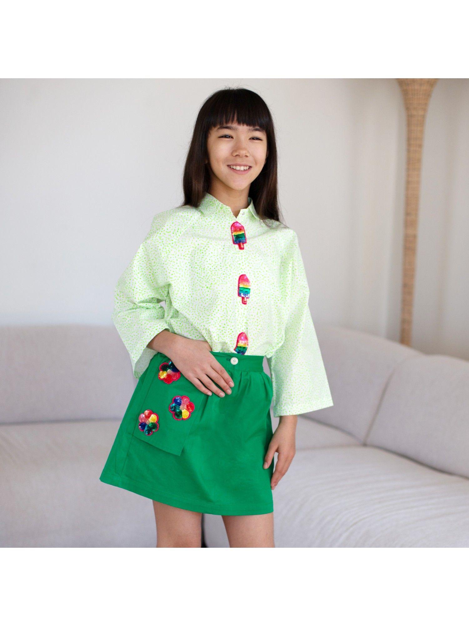 green embellished easy breezy skirt