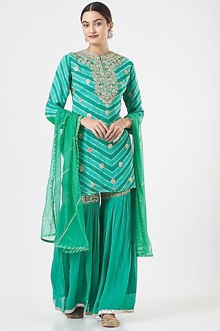 green embroidered & printed kurta set