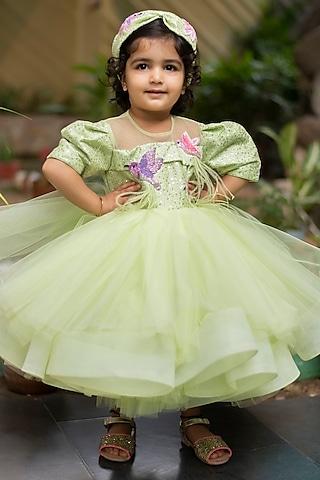 green embroidered dress for girls