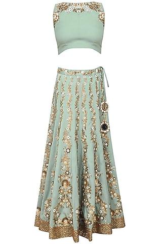 green floral sequins and beads embroidered lehenga set