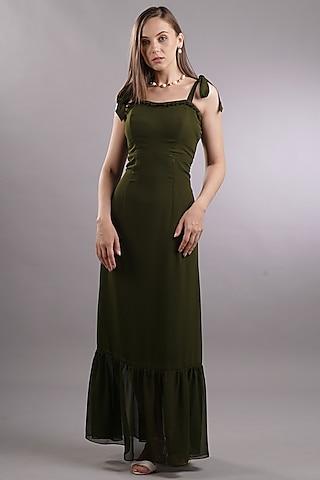green georgette maxi dress