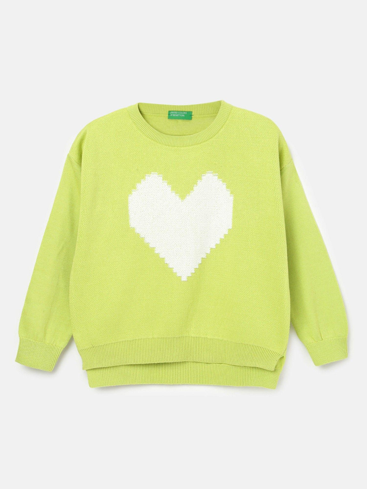 green girls boxy fit crew neck knitted sweater