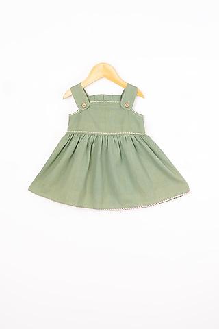 green hand embroidered flap dress for girls