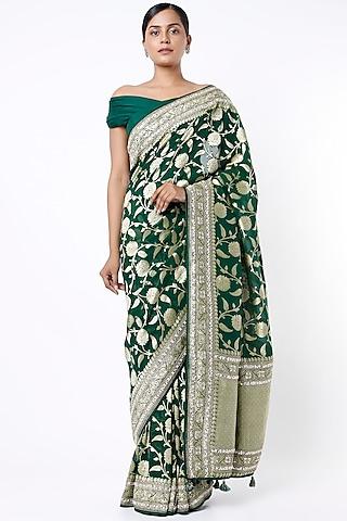 green hand embroidered saree set