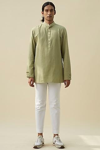 green handloom khadi short kurta
