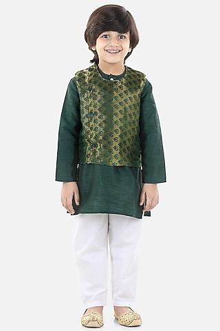 green-jacquard-bundi-jacket-set-for-boys