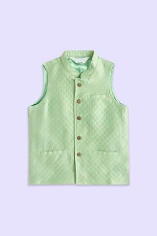 green jacquard ethnic sleeveless mandarin boys regular fit waistcoat