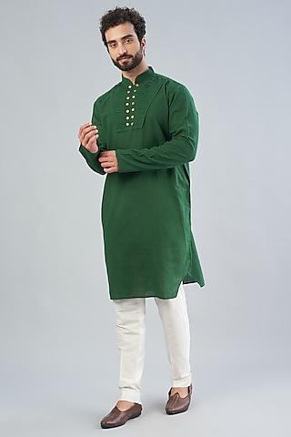 green khadi cotton pleated kurta