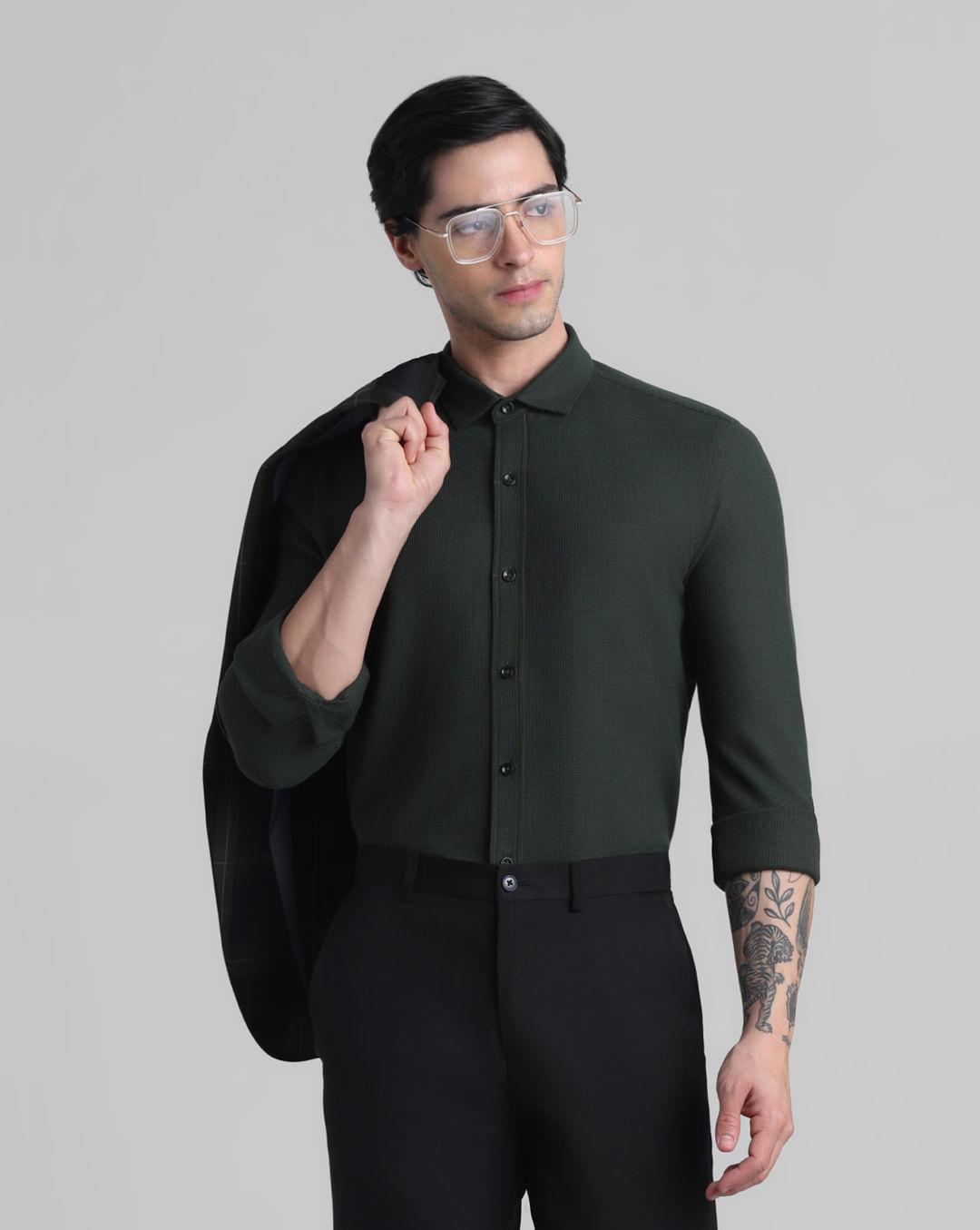 green knitted full sleeves shirt