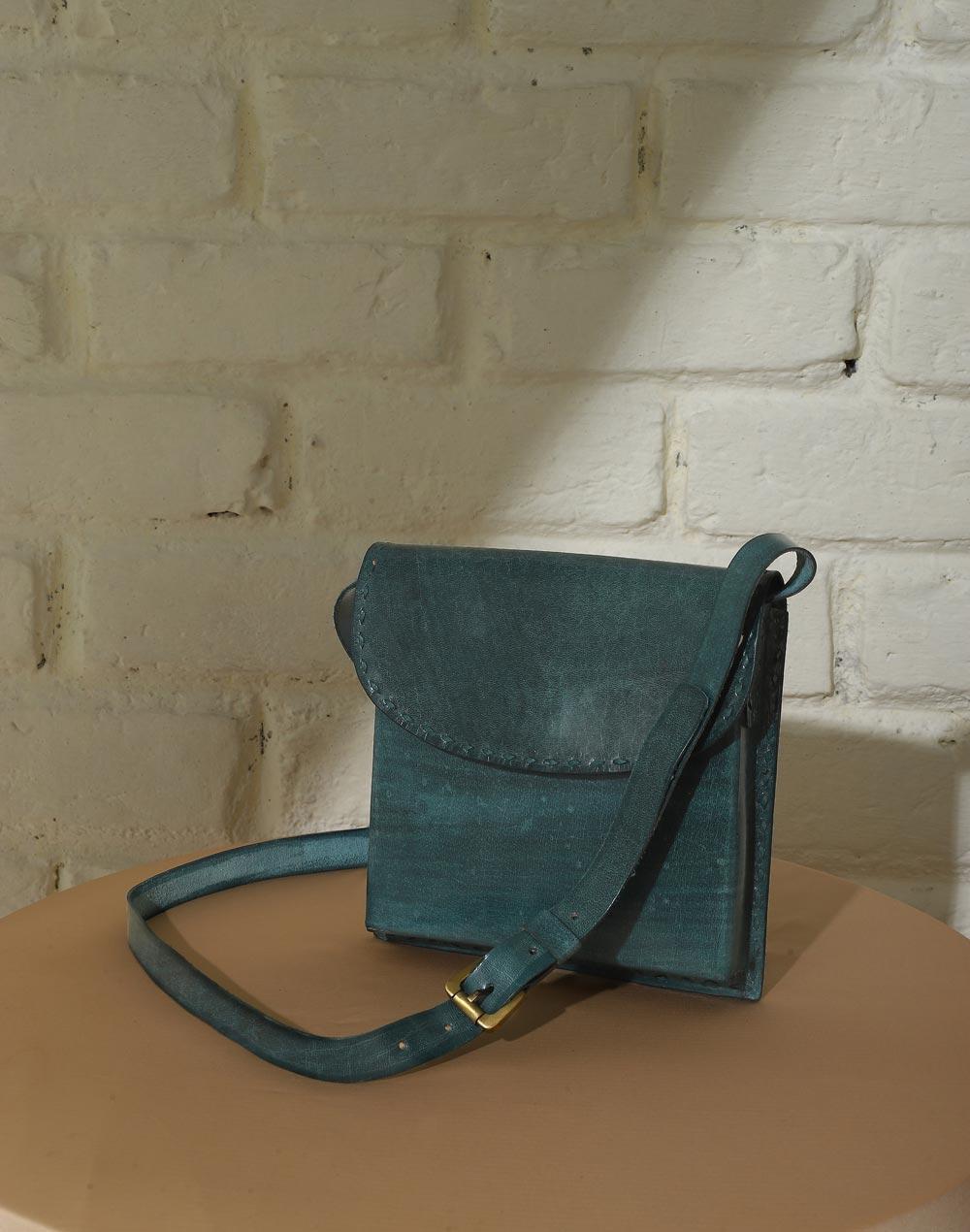 green leather sling