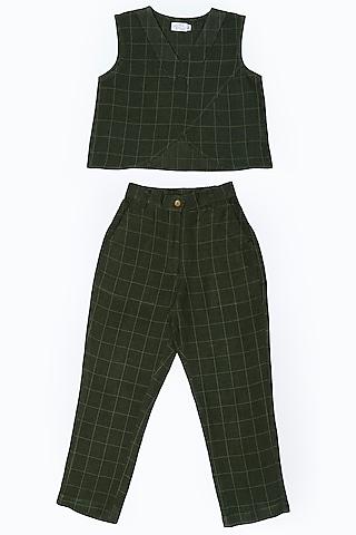 green linen co-ord set for girls