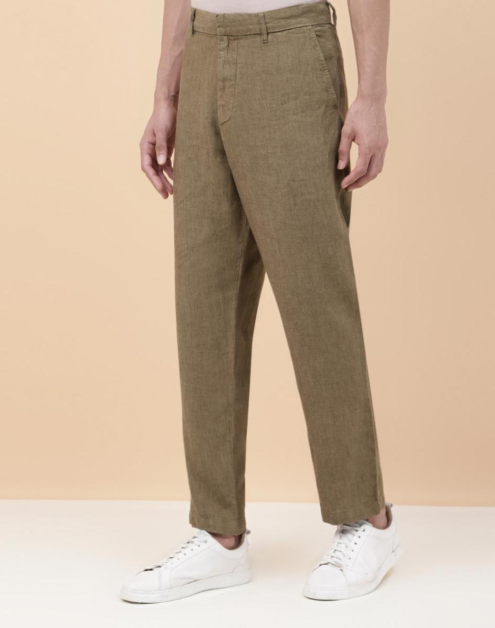 green linen straight regular pants