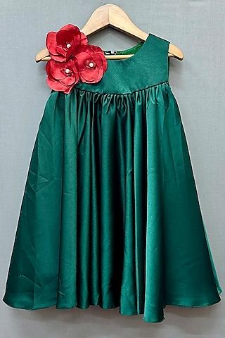 green milano satin floral dress for girls