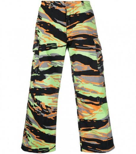 green multi color printed cargo trousers