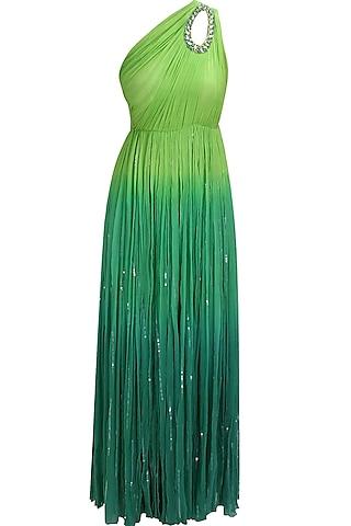 green ombre sequins embellished one shoulder trinkerbell gown