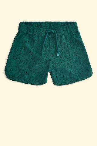 green patterned thigh-length casual girls regular fit shorts