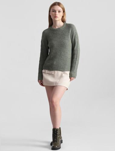 green pointelle knit pullover