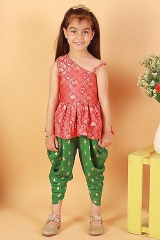 green polyester printed dhoti set for girls