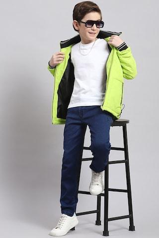 green print casual full sleeves regular collar boys smart fit jacket