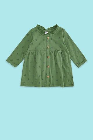 green print round neck casual full sleeves baby regular fit dress