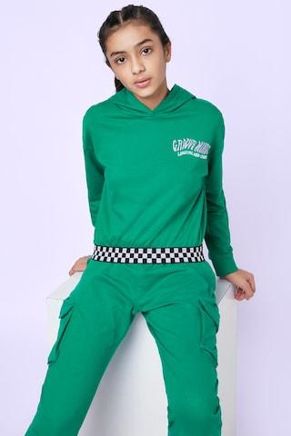 green printed casual full sleeves regular hood girls regular fit t-shirt