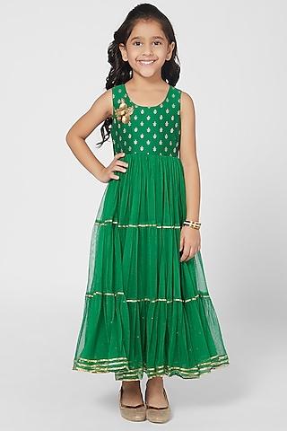 green printed gown for girls