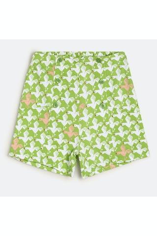 green printed knee length casual girls regular fit shorts