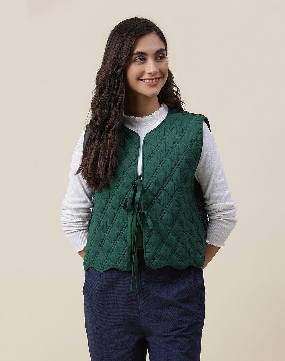 green rayon blend woven jacket