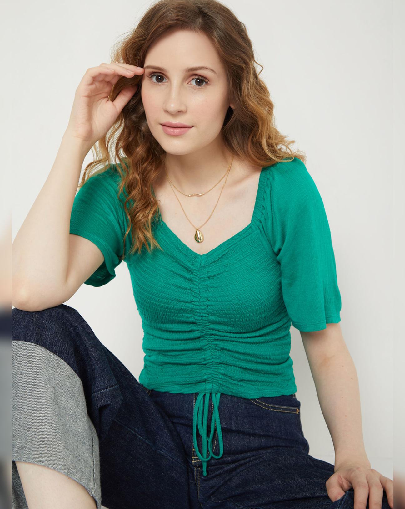 green ruched top