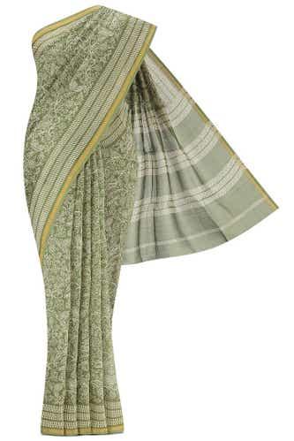 green silk cotton saree