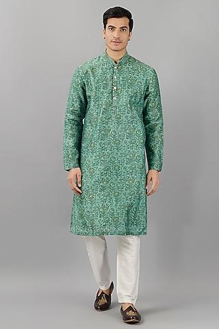 green silk kurta set