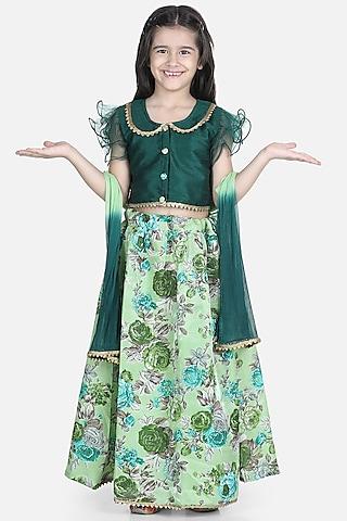 green silk printed lehenga set for girls