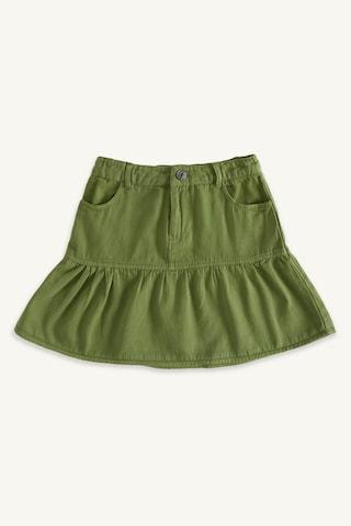 green-solid-above-knee-length-mid-rise-casual-girls-regular-fit-skirt