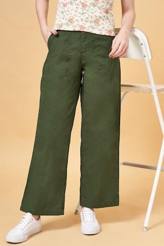 green solid ankle-length  casual women comfort fit  trousers