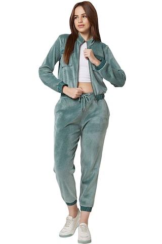 green solid ankle-length casual women regular fit track pants