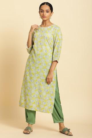 green solid ankle-length casual women straight fit salwar