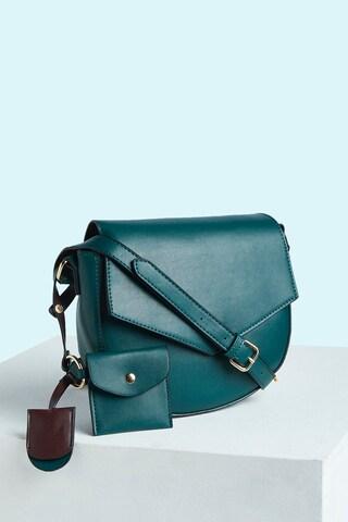 green solid casual faux leather women cross body bag