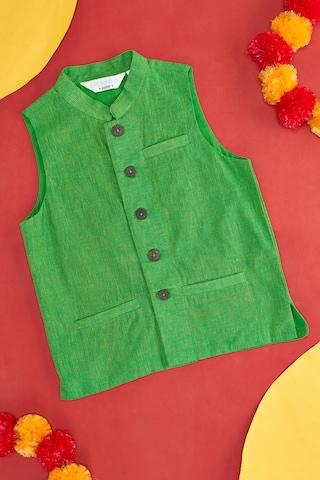 green solid casual full sleeves boys regular fit waistcoat