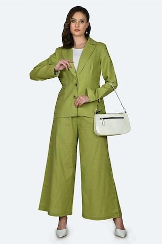 green solid casual full sleeves regular collar women regular fit blazer