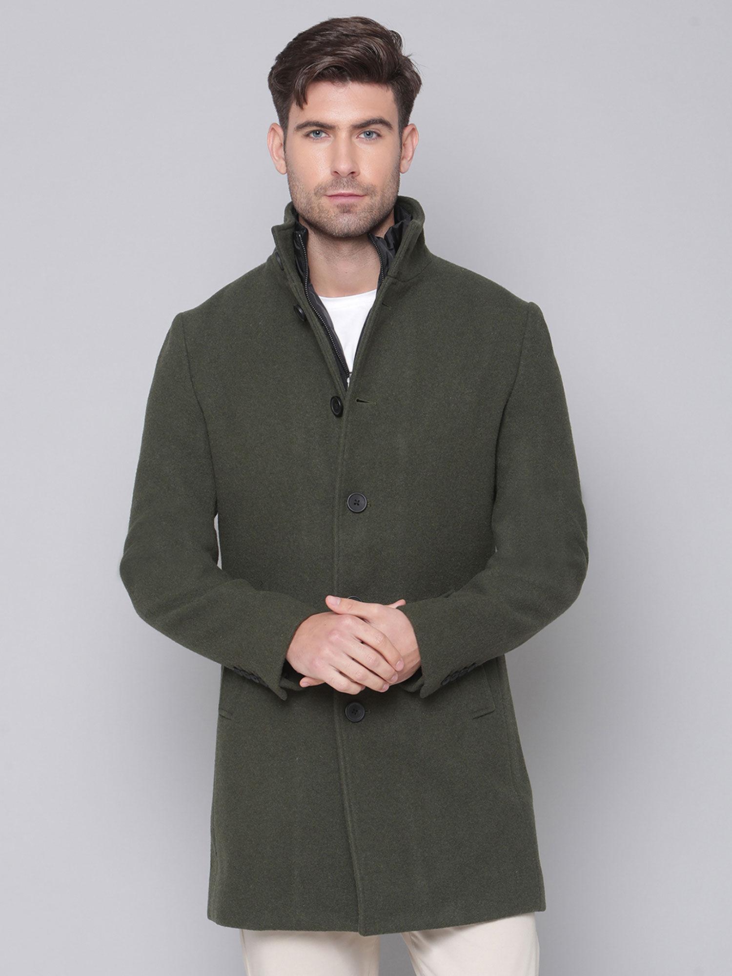 green solid collar overcoat