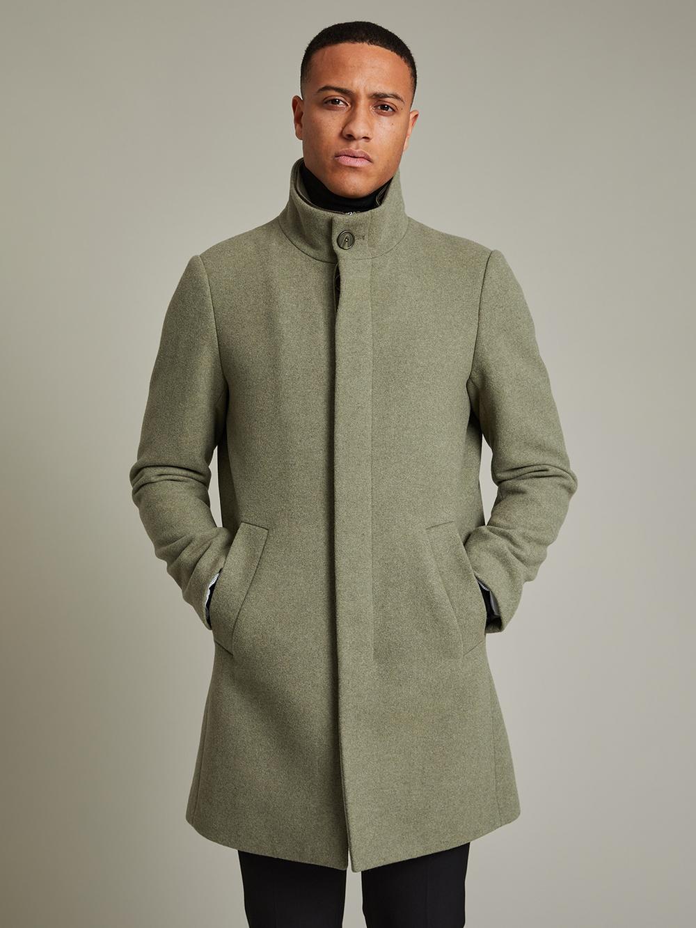green solid high neck overcoat