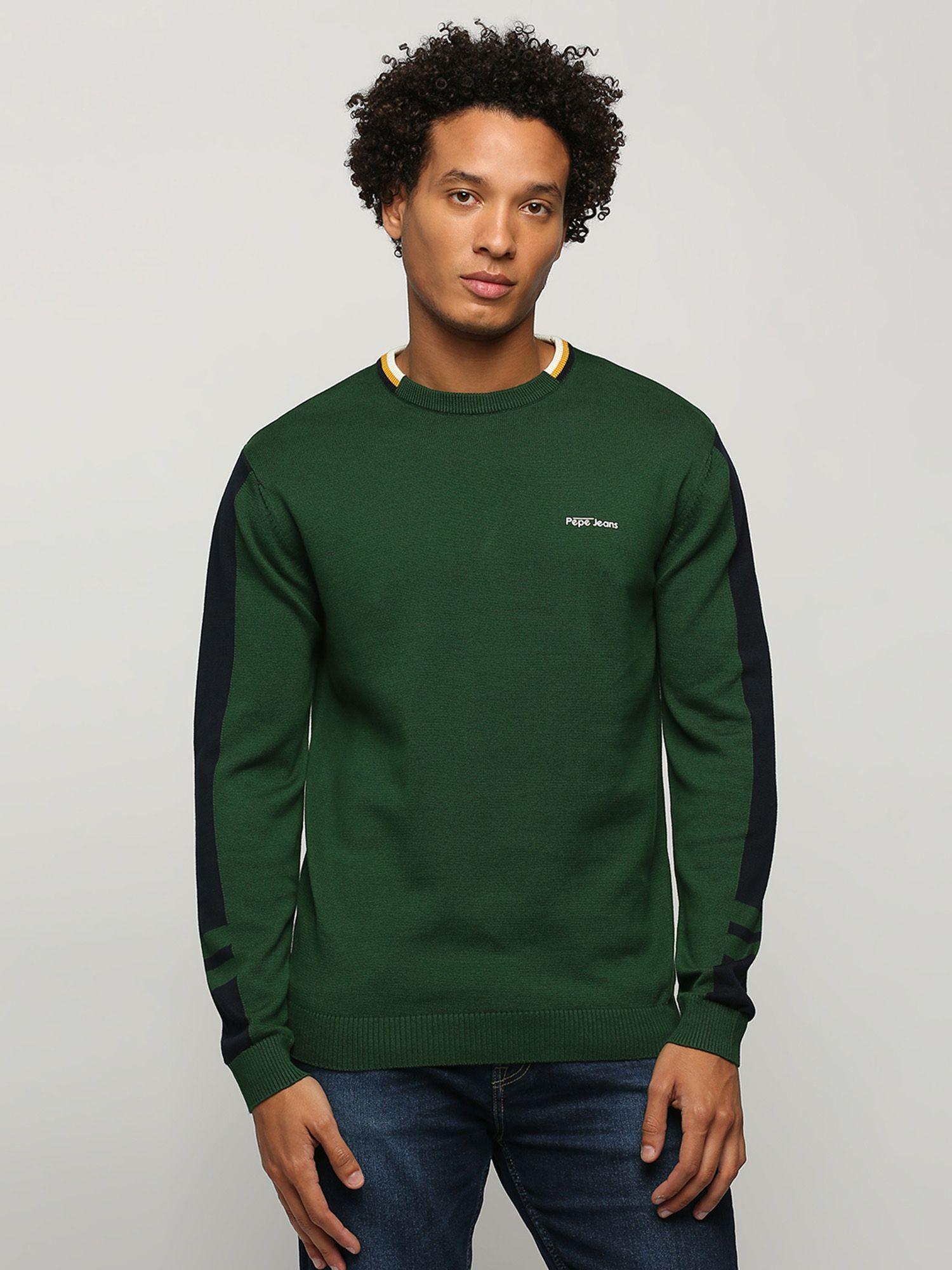 green solid long sleeve sweater