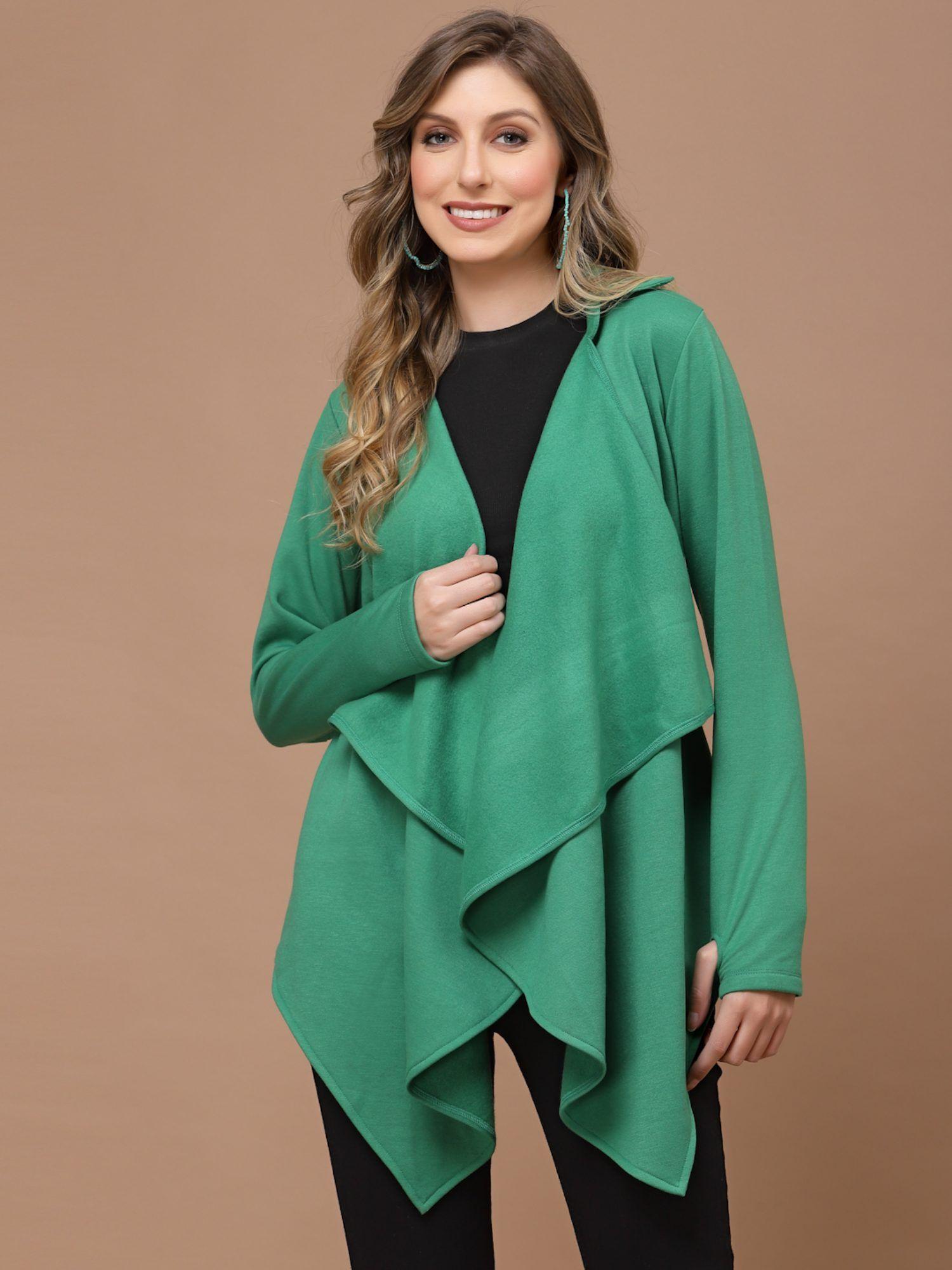 green solid long sleeves high low shrug