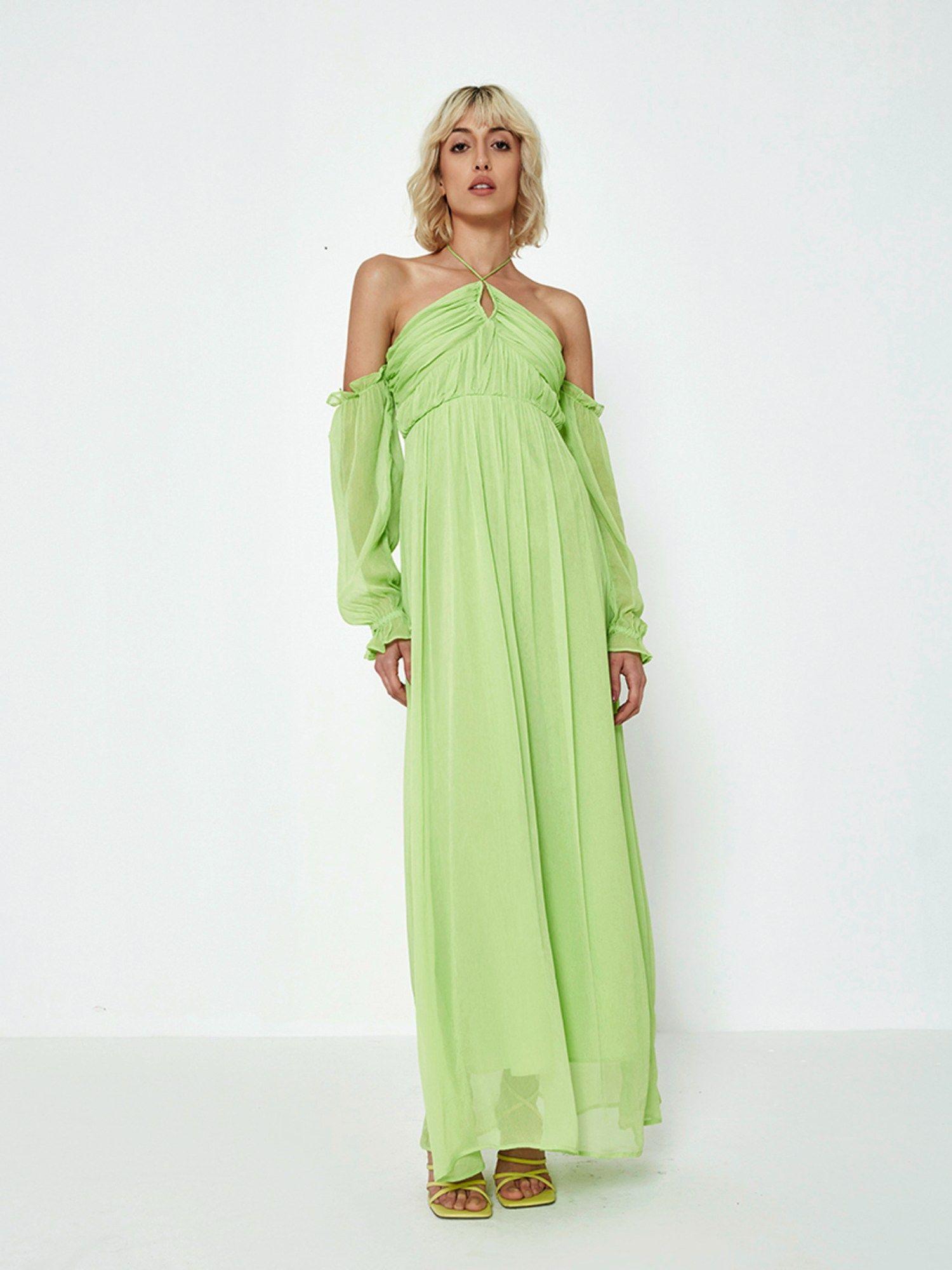green solid maxi dress