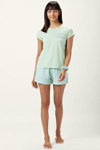 green solid round neck half sleeves women comfort fit t-shirt & pyjama set