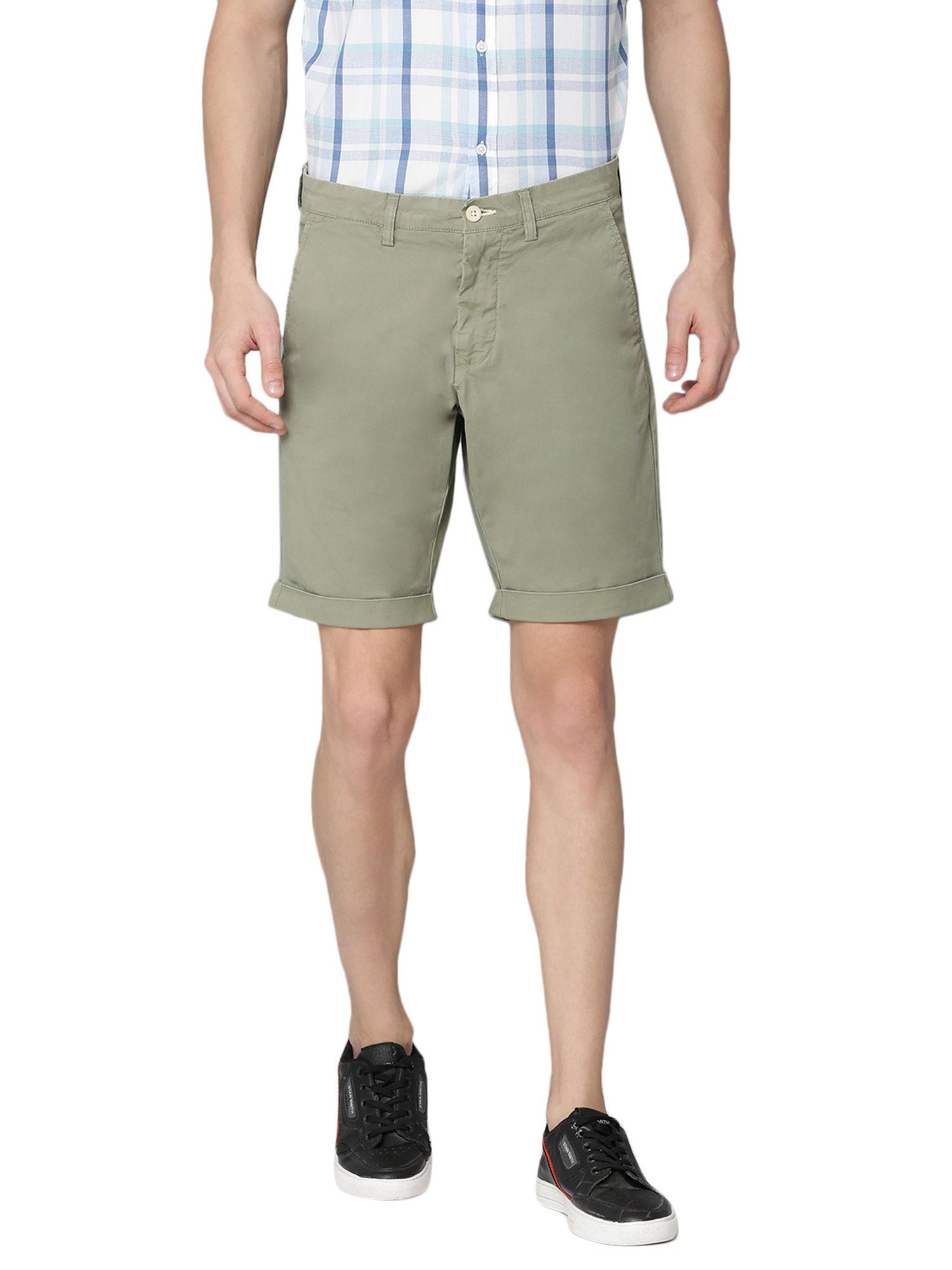 green solid shorts