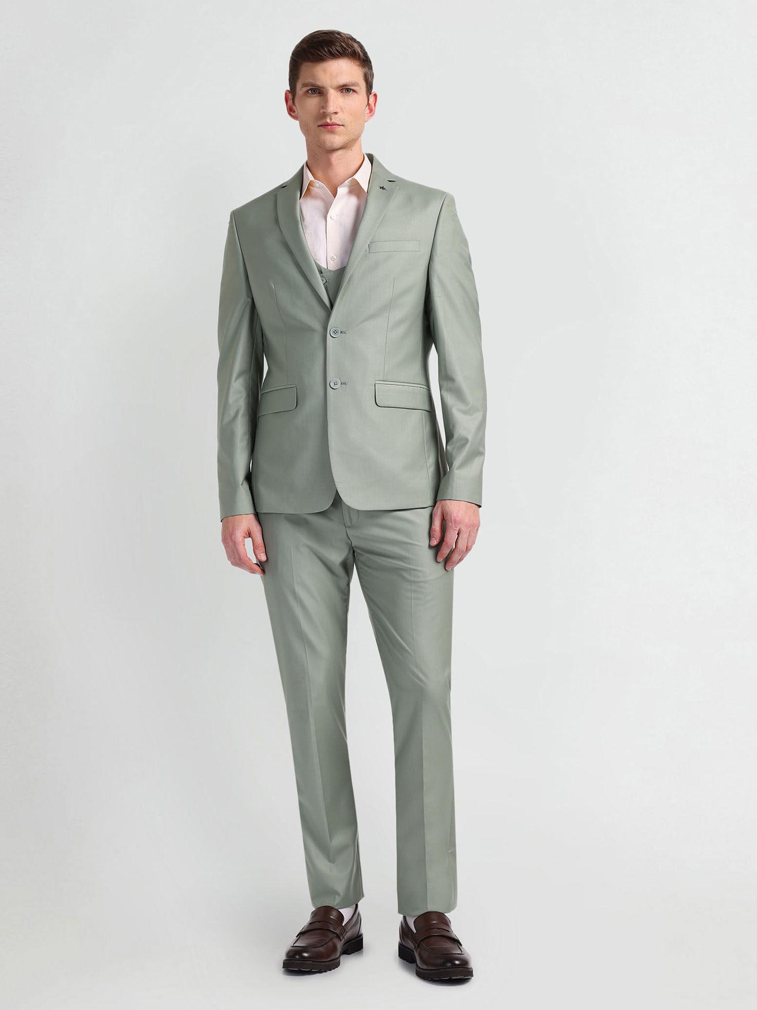 green solid tailored fit suit (set of 3)