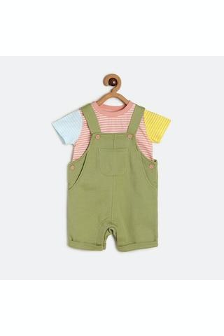 green solid thigh length casual boys regular fit dungaree
