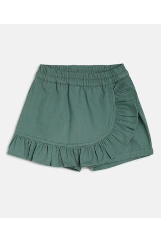 green solid thigh-length casual girls regular fit shorts